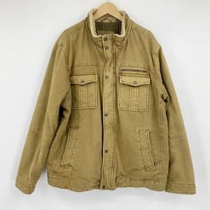 Levis Cotton Canvas Trucker Jacket Quilted Lining Sherpa Collar Tan Sz XXL